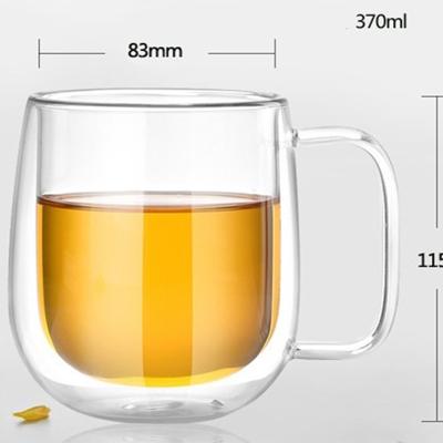 China Modern Fashion Creative Double Wall 370ml Clear Thermal Insulated Glass Coffee Mug With Handle For Tea Coffee Milk Cold Drinks for sale