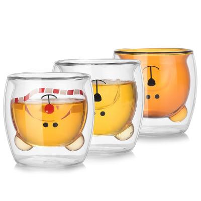 China Modern Heat Resistant Amber Clear Color Design Glass Panda Tumbler Double Layer Cup Cute Bear Glass Mug For Water Beer for sale