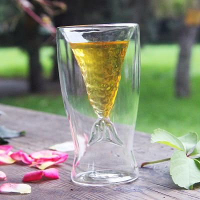 China Creative Giftfun Novelty 3oz Mermaid Glassware Beer Whiskey Double Wall Tumbler Drinking Tail Wine Glass Ladies Creative Juice for sale