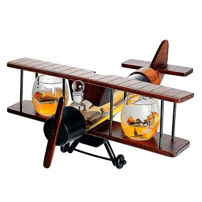 China 1L 1000ml Wine Whiskey Decanter Airplane Globe Set With 2 World Whiskey Glasses For Liquor Bourbon Scotch Vodka for sale