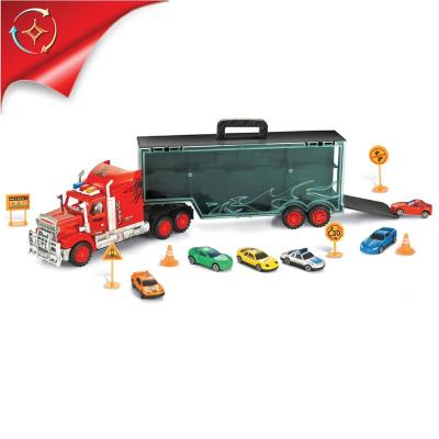 China Toy Wholesale Transport Car Carrier ride on truck toys for boys includes 6 cars and signposts for sale