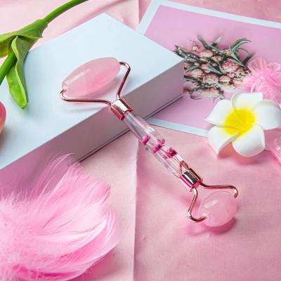 China New Product Whitening Jade Roller Handle Double Head Rose Quartz Massage Roller for sale