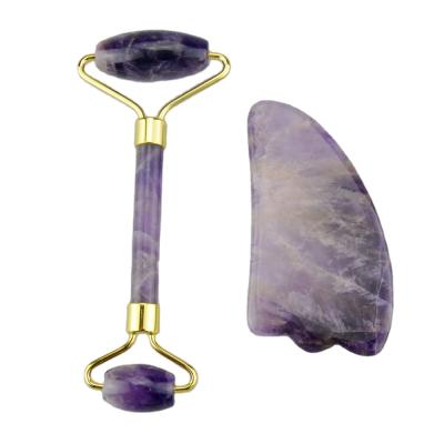 China Face Lift Popular Amethyst Jade Roller For Face Gemstone Massage Facial Roller for sale