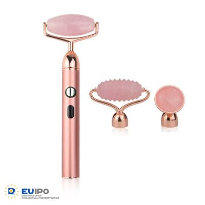 China High Quality Vibration Whitening Jade Roller 4 in 1 Electric USB Rose Quartz Jade Face Roller for sale