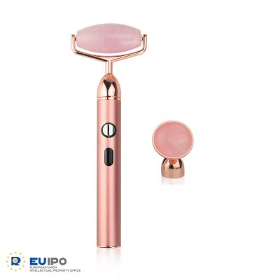 China Amazon Whitening Electric USB Vibrating Jade Roller Rose Quartz Face Massager Usb Face Roller for sale