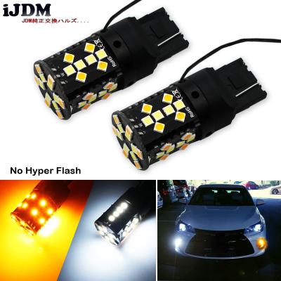 China IJDM White/Amber 7440 T20 W21W LED Roller Coaster Car No Hyper Roller Coaster 7440 LED W21W T20 LED Flash Bulb For Daytime Running Light Turn Signal Light for sale