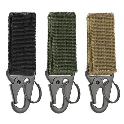 China Lightweight Tactical Hanging Nylon Molle Webbing Belt Triangle Buckle Tool Carabiner Outdoor Climbing Camping Accessory Key Chain for sale