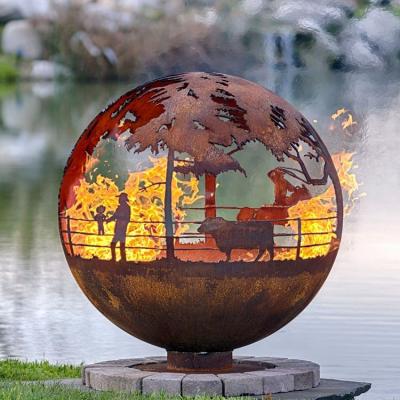 China 900mm dekorative Corten Kugel-Stahlfeuer Pit Handcrafted zu verkaufen