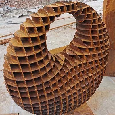 China Corten Steel Large Metal Garden Sculptures With Three Dimensional Orb Shape for sale