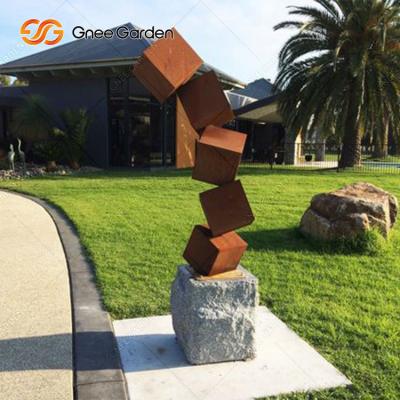 China Danger Block Corten Steel Sculpture Rusted Metal Garden Sculptures For Lawn for sale