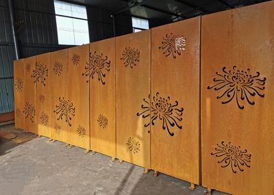 China 3mm Chrysanthemum Pattern Metal Garden Ornaments Corten Steel Laser Cut Panels for sale