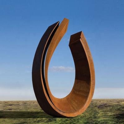 China Modern Abstract Ring Rustic  Abstract Corten Steel Sculpture Large Metal Statues for sale