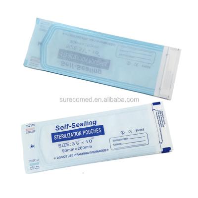 China Self Seal With Tape 90x260mm Adhesive Dental Autoclave Sterilizer Self Seal Pouch for sale