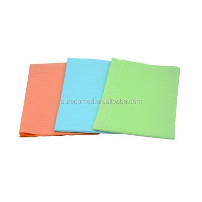 China Colorful Waterproof Absorbent+waterproof Tissue+PE Disposable Dental Bibs For Medical / Dental / Beauty for sale