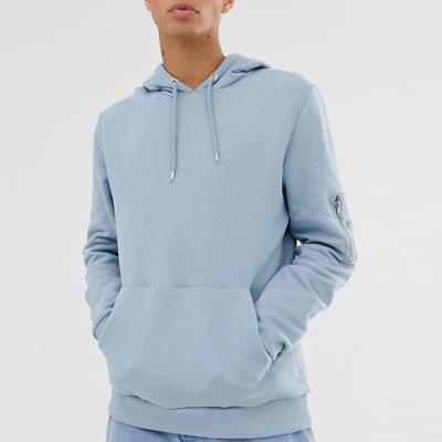 China Anti-pilling Comfy High Quality Cotton Hoodie With Logo Light Blue Hoodie Men Slim Fit Zipper Sleeve Pocket Custom Hoodie for sale