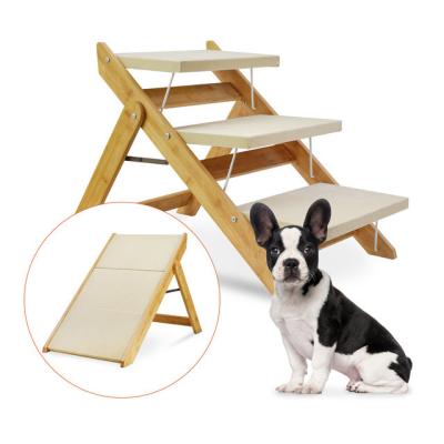 China 52cm Foldable Dog Car Steps Ramp 7kg Wooden Dog Steps For Bed for sale