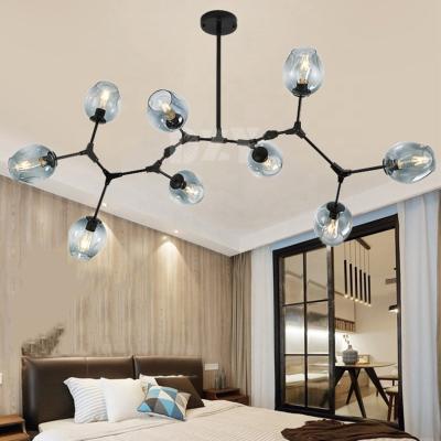 China Modern Multicolor Glass Options Multicolor Optional Glass Shape Black Dining Room Pendant Lights By 9 Rotatable Arms for sale