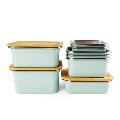 China Freshness Storage LIHONG Eco-Friendly Kids Bento Lunch Box Salad Box With Lid Food Grade Metal Stainless Steel Bamboo Bento Lunch Box for sale