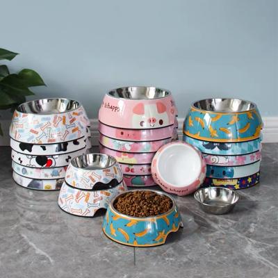 China LIHONG Sustainable Eco-Friendly Luxury Pet Food Feeding Printing Pet Bowl Stainless Steel Water Dog Cat Bowl Custom Logo Feeder Dog Bowls for sale