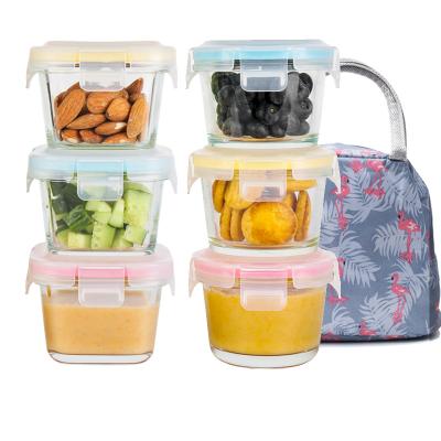 China Freshness Preservation LIHONG BPA Free Glass Baby Food Container With Lid Microwave 130ml 160ml Instant Safe Baby Food Storage Set Mini Bowl for sale