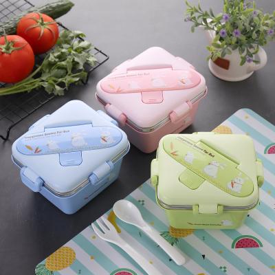 China Freshness Preservation Cartoon Kids School Cute 201 Kids Stainless Steel Lunch Box Insulated Tiffin Box With Cutlery Set for sale