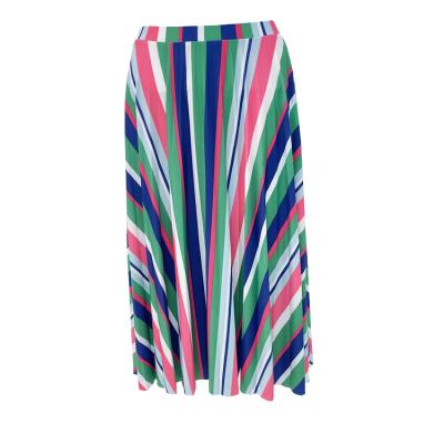 China Fashion Breathable Modern Classic Casual Custom Printed Stripes Long Pleated Midi Women's Skirt for sale