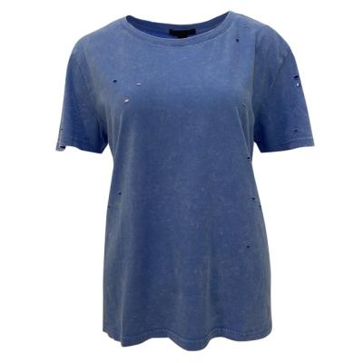 China Anti-Wrinkle Ladies New Arrival Casual Hip Hop Cotton Women Short Sleeve T-Shirt With Holes Appearance for sale