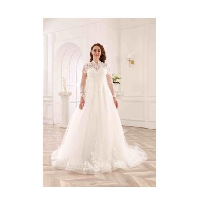 China WT4282 Champagne Ivory Fantasy Wedding Dress Long Sleeve Breathable Custom Women Turtle Neck Wedding Dress for sale