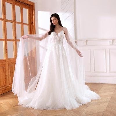 China Breathable High Quality LW4106 Sweetheart Long Shawl Slightly Ties Soft Tulle Wedding Dresses With Lace Applique Illusion Beaded Wedding Gowns for sale