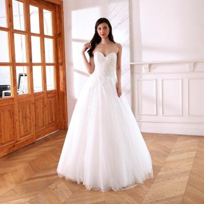 China Sleeveless Sweetheart Wedding Dresses LW4116 Breathable High Quality A Line With Lace Applique Beaded Zipper Backless Wedding Gowns for sale