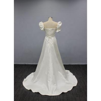 China Anti-Static In WT4328 High Quality Stock Satin Fabric Simple Elegant Wedding Dress With Off White Square Neckline Bridal Gowns for sale