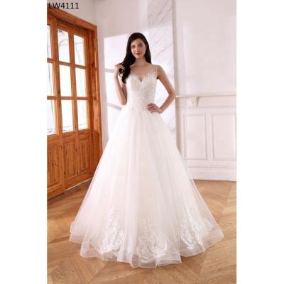 China LW4111 Breathable V Neckline Sleeveless None Form Soft Tulle Wedding Dresses With Lace Applique Beaded Zipper Back Wedding Gowns for sale