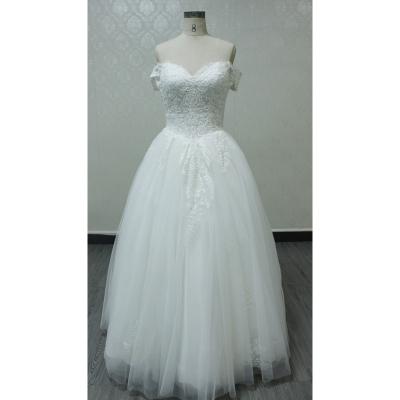 China High Quality Breathable Ball Gown Off-Shoulder Wedding Dresses LW4132 With Lace Applique Lace Up Back Wedding Gowns for sale