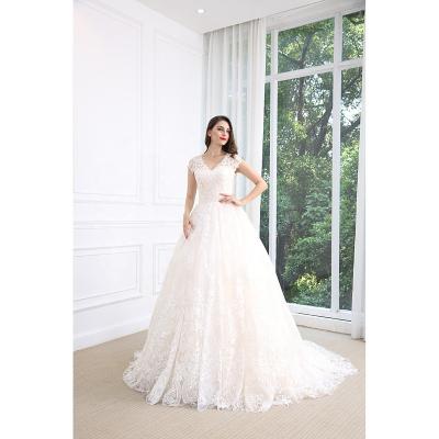 China LW1932 Anti-Static Princess Ball Gown with Full Lace Wedding Dress, Handmade Sleeves with V Neckline Dress with Customize Size for Party for sale