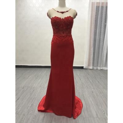 China New Breathable Summer LE1300 Evening Formal Mermaid Dresses Women Embroidered Lace Up Beading Illusion Top Red Even Dress for sale