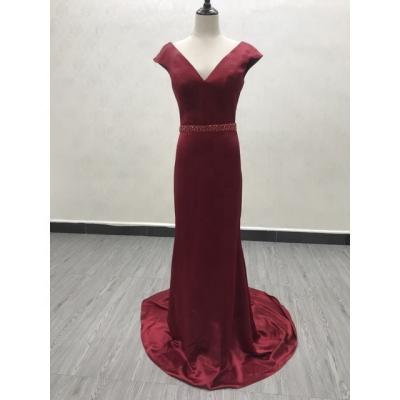 China Custom Wholesale Red Sparkle Breathable V-Neck LE1301 Prom Party Dress Breathable Formal Dress Woman Women Dresses Evening Dresses for sale