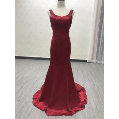 China LE1303 High Quality Breathable Straps Even Formal Mermaid Dresses Satin Beading Zipper Backless Red Even Dresses for sale