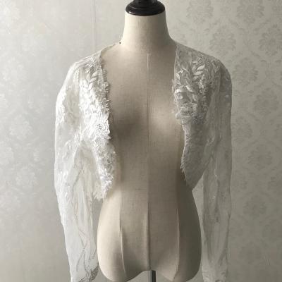 China BO-2 Polyester Lady Long Sleeve Tulle Lace Applique Soft Kids Bolero For Woman Wedding Party for sale