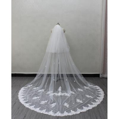 China V1105 Wholesale High Quality Lace Edge Used Tulle Lace Applique Noble Exaggerated Sophisticated Luxury Wedding Dresses Veils For Ladies for sale