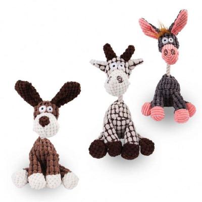 China Funny Donkey Shape Plush Cotton Stuffed Squeaky Resistant Dog Bite Chew Toy for sale