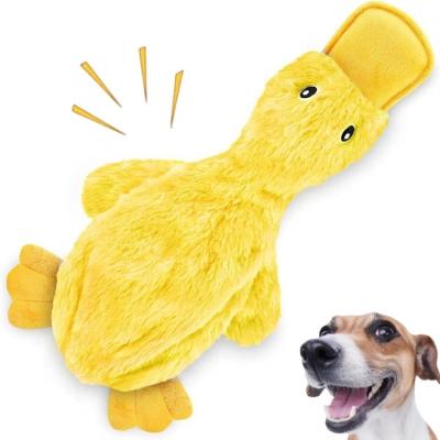 China Cute Yellow Duck Shape Stocked Plush Stuffed Squeaky Bite Dog Resistant Chew Toy for sale