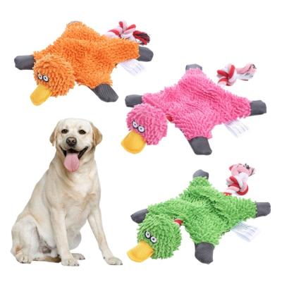 China Creative Duck Shape Stocked Plush Squeaky Cotton Stuffed Bite Resistant Dog Toy for sale