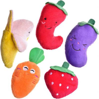 China 5 Pack Sustainable Fruit Vegetable Shape Squeaky Resistant Plush Dog Bite Chew Toys for sale