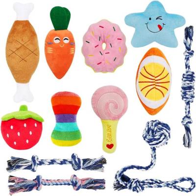 China 12 PACKS Cotton Plush Sustainable Safe Non-Toxic Squeaky Rope Bite Resistant Dog Chew Toy for sale