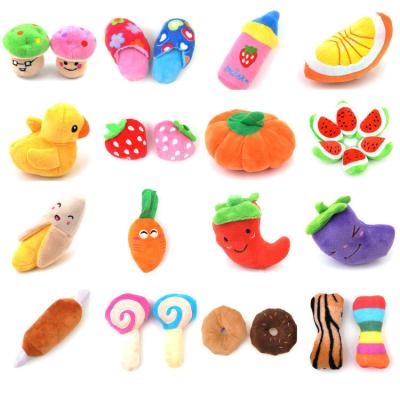 China Stocked Various Shape Vegetable Plush Dog Bite Chew Resistant Squeaky Resistant Toys for sale