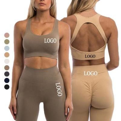 China Customized Sexy Breathable 2 Piece High Waist Logo Yoga Set Seamless Set Fashion Gym Tights Workout Seamless Leggings High Waist for sale