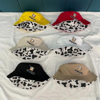 China Casual Fashion Pattern Animal Summer Printed Reversible Fisherman Hat Cow Print Women Bucket Hat for sale