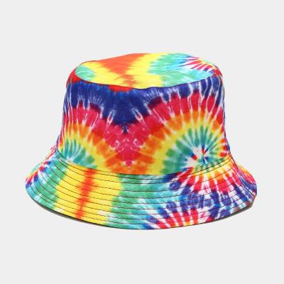 China Wholesale Casual Print Women Fashion Tie Dye Colored Double Sided Bucket Hat Multicolor Summer Wide Brim Bucket Hat Custom Logo for sale