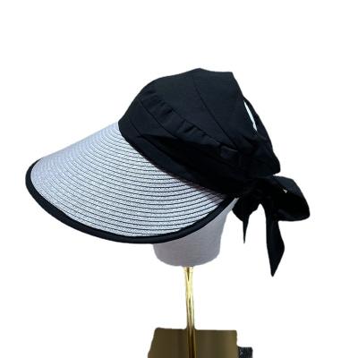 China Summer Korean version big girl spring face sunshade hat and cover striped soft top hat gutters empty straw hat leisure sun top hat for sale