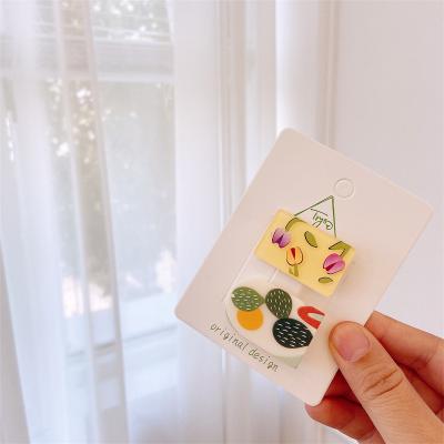 China Korean new fashion cartoon print floret hair plate clip children's pastoral graffiti fruit claw haircut for sale